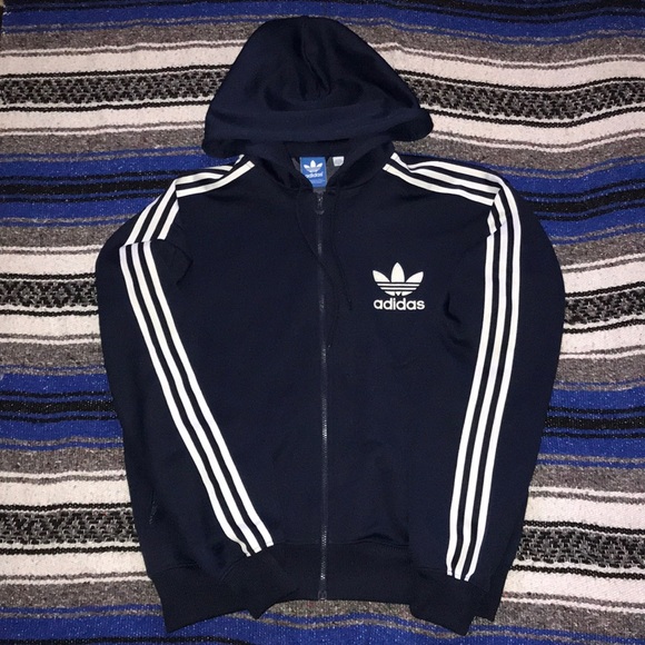 Navy blue adidas zip up hoodie Clearance
